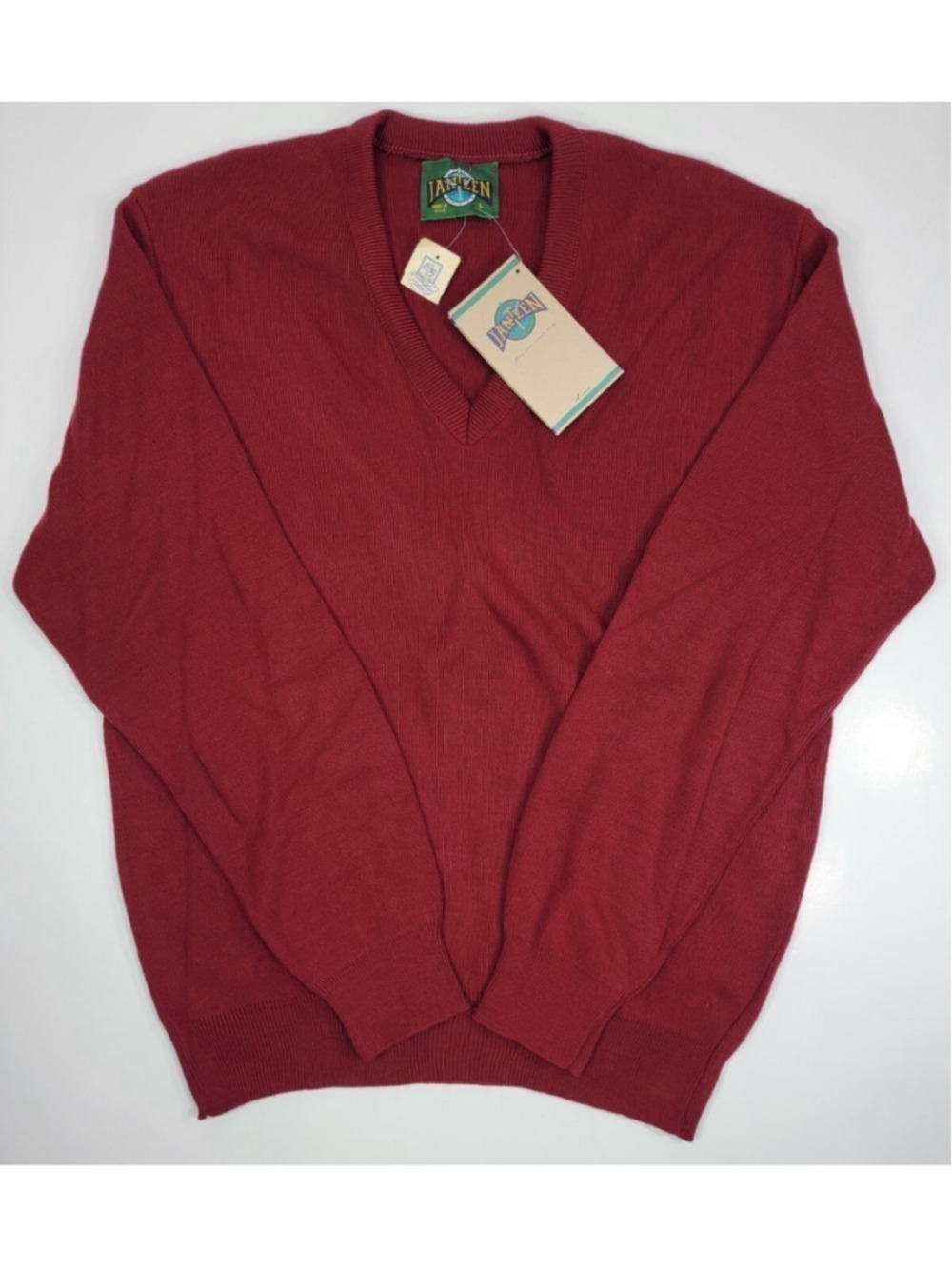 NEW Vintage Jantzen V-Neck Sweater Mens Size Large Burgundy Classic Pullover NWT